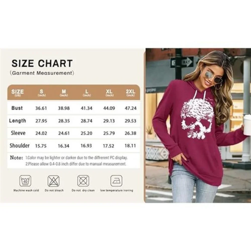 Skull Shirts for Women Skeleton Funny Gothic Graphic Casual Hoodies‎ Pullover